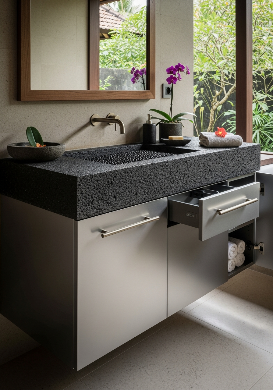 Fadior Ubud Tropical Villa — bathroom vanity with premium material integration