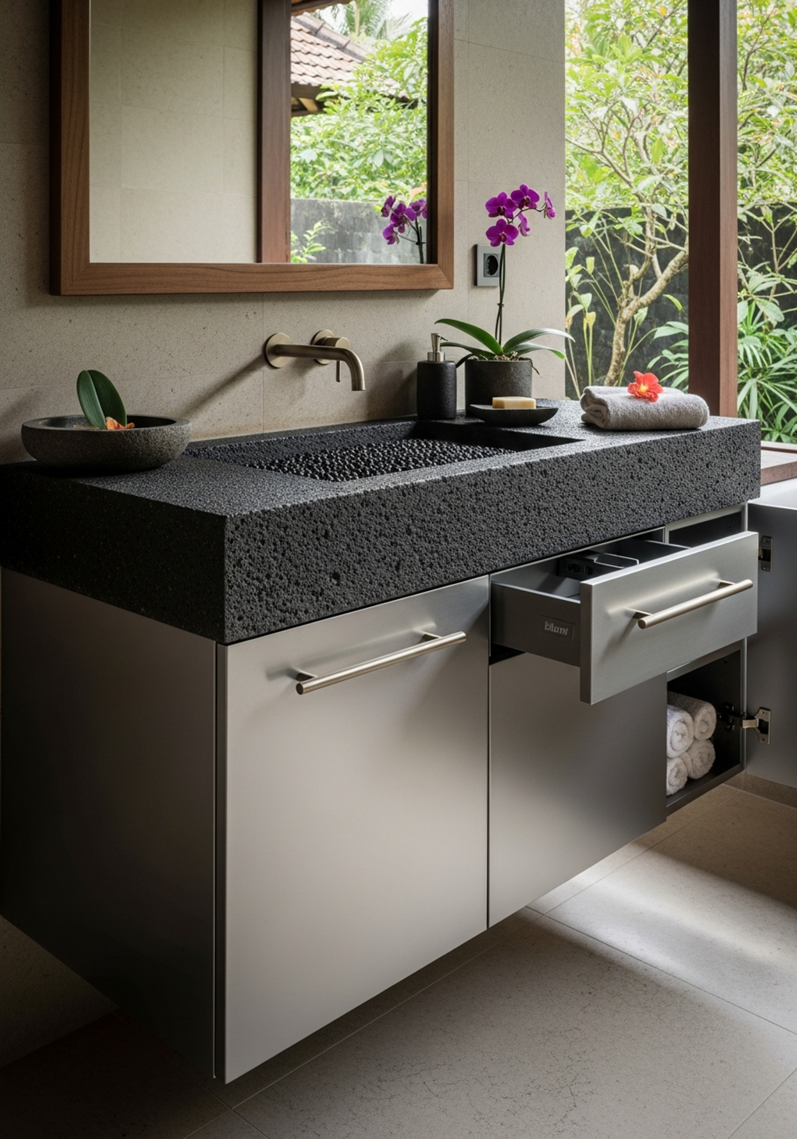 Fadior Ubud Tropical Villa — bathroom vanity with premium material integration