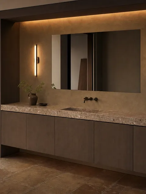 Suite de Baño y Tocador Alcove con Pared de Lavado Matutino Empotrada de Arcilla