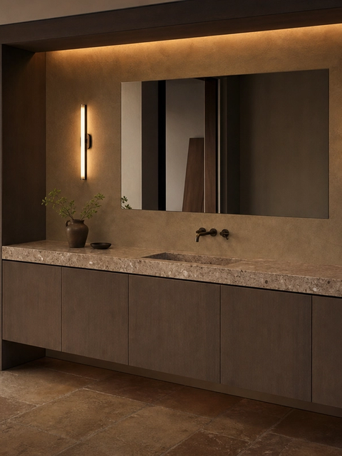 Fadior Alcove Bath and Vanity Suite with Clay Recess Morning Wash Wall — 304 stainless steel bath and vanity system,