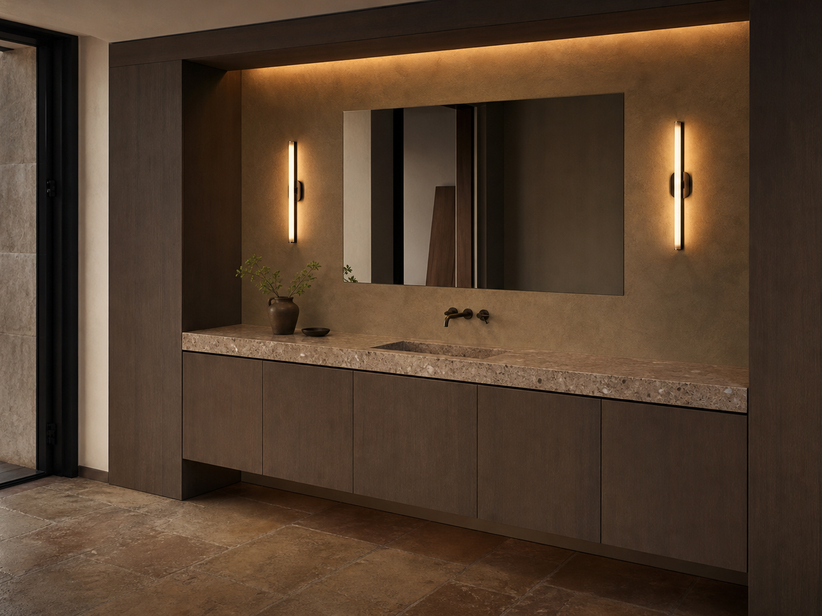 Fadior Alcove Bath and Vanity Suite with Clay Recess Morning Wash Wall — 304 stainless steel bath and vanity system,