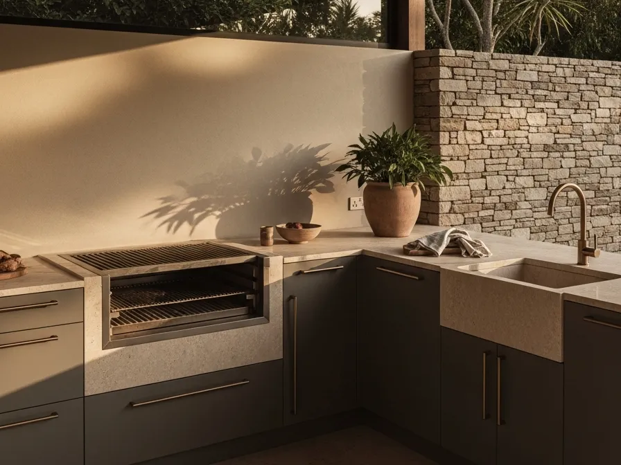 Cocina Interior Exterior en Acero Inoxidable: La Transición Fluida de una Villa Tailandesa — editorial de Fadior sobre mobiliario en acero inoxidable 304