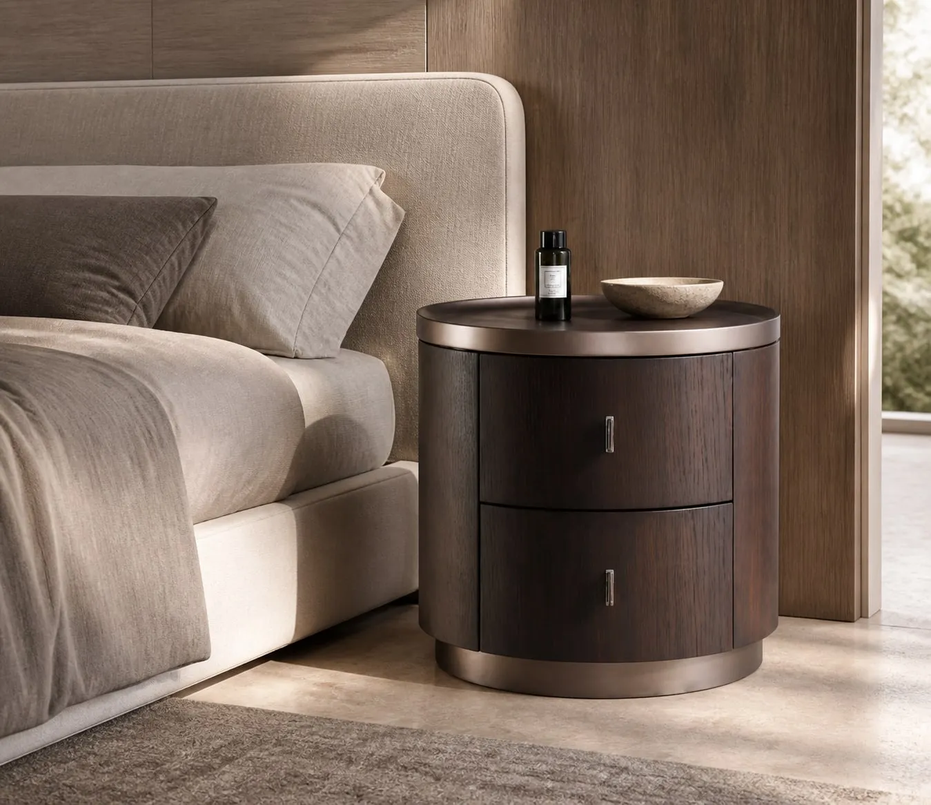 Round Two-Drawer Nightstand
