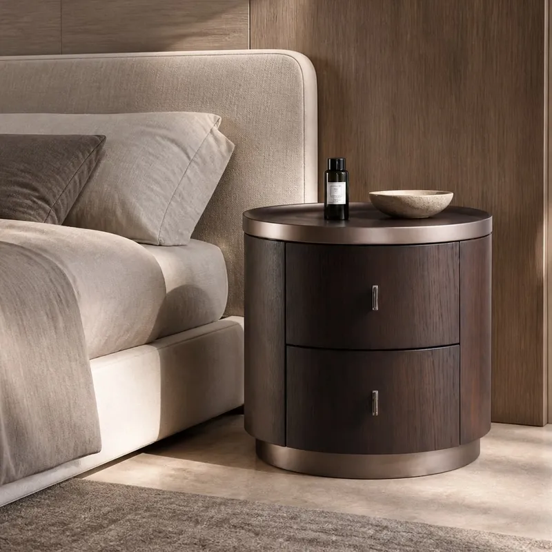 Round Two-Drawer Nightstand