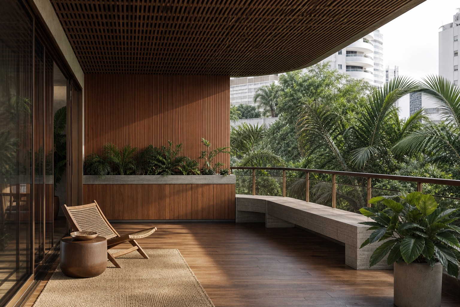 Fadior Soleil Balcony Suite with Sunrail Terrace Bench — interior room context showing cabinet integration