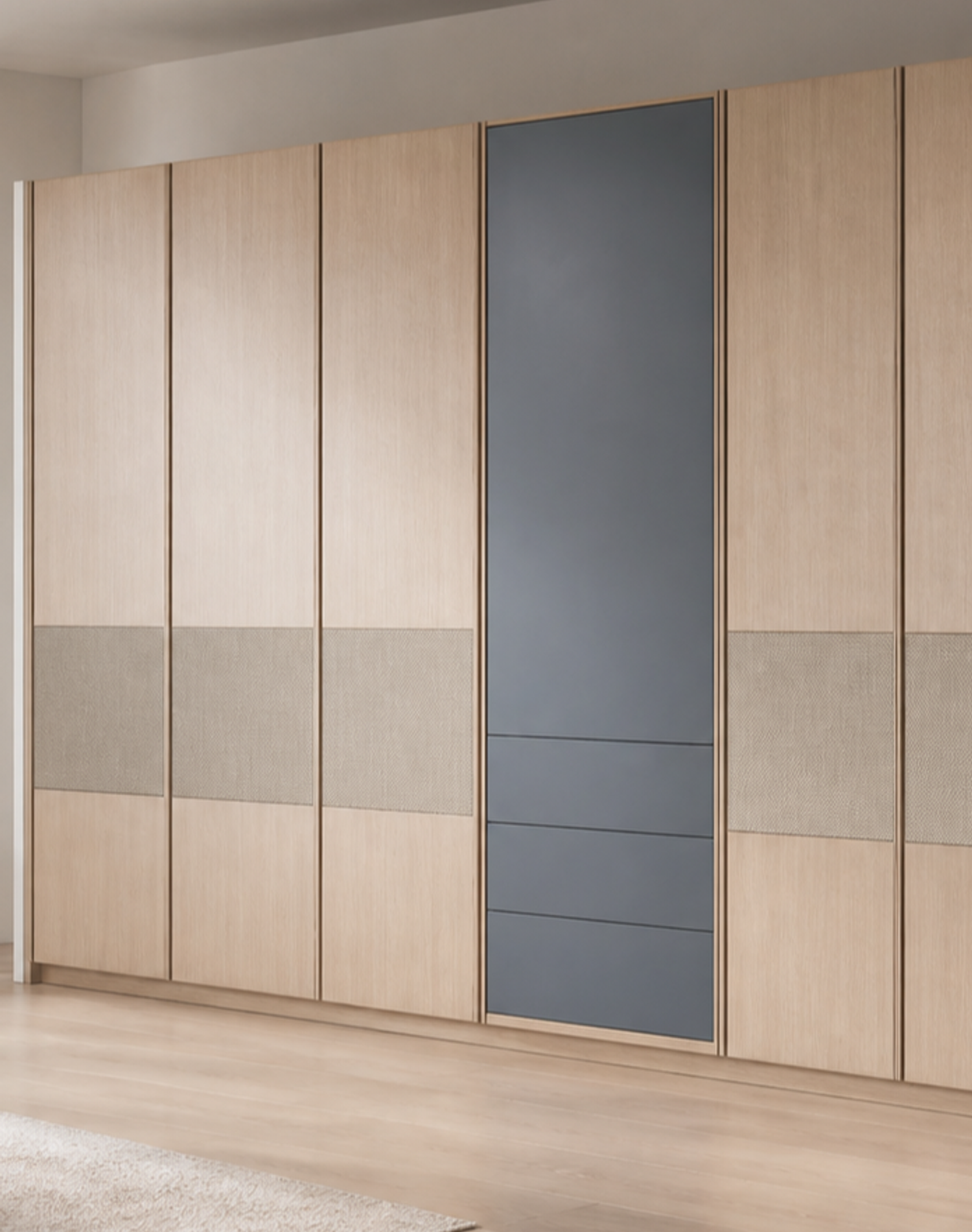 Fadior Onyx Wardrobe Suite with Misty Blue Dressing Alcove — lifestyle setting with natural light and residential styling
