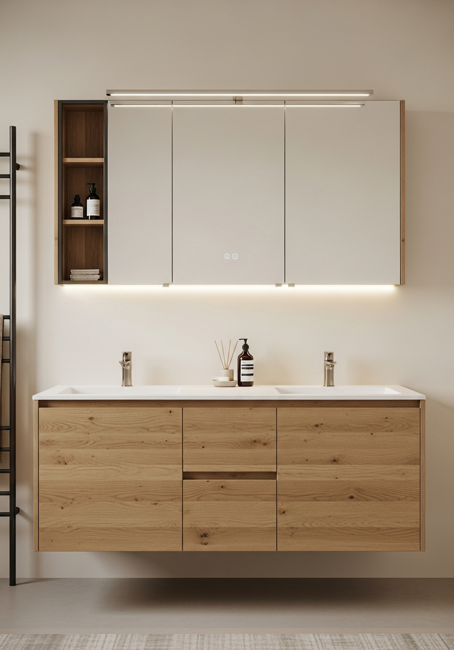 Modern stainless steel bath vanity in stone and steel finishes