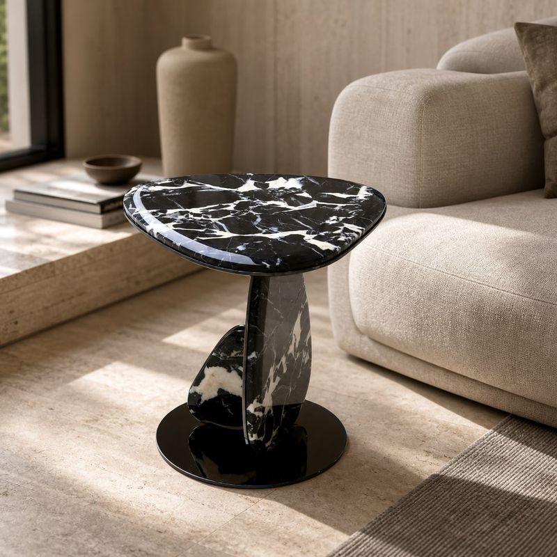 Marble Side Table (Bulgari Black marble) styled in a FADIOR HOME interior setting