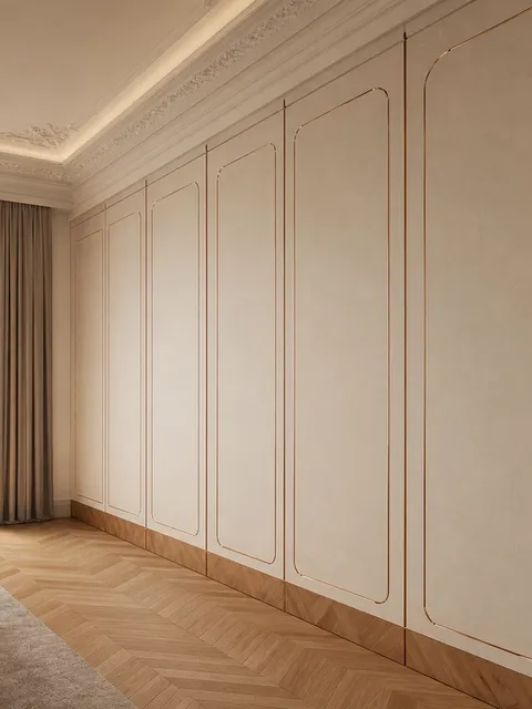Fadior Terrazzo Wall Panel Suite with Clay Reveal Passage Wall — 304 stainless steel wall panel system, front view