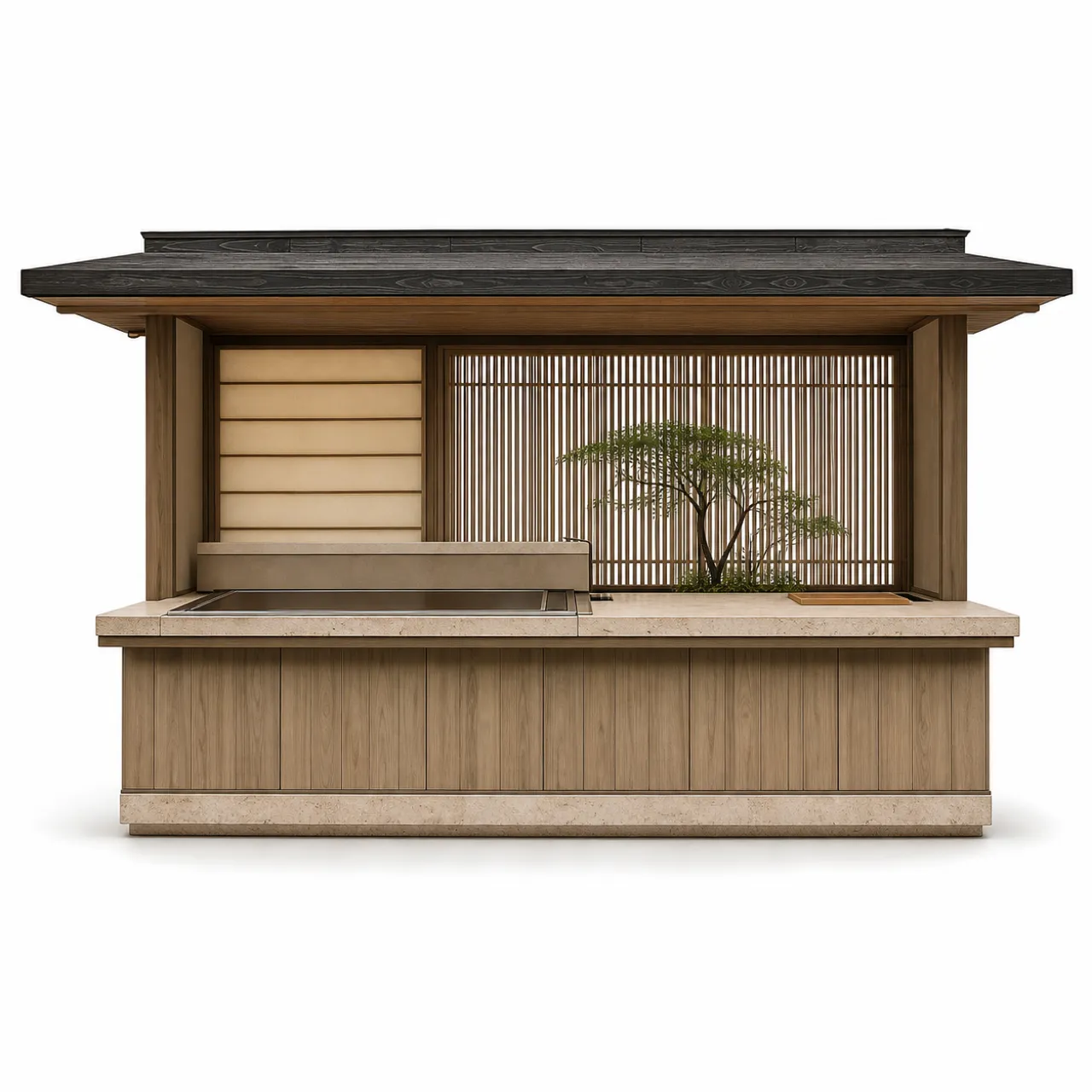 Suite de cocina exterior Vantage con barra de teppanyaki Jade Courtyard vista principal