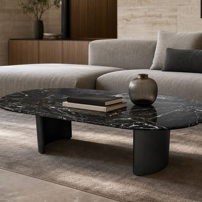 Stone-Top Coffee Table (Brushed stainless steel) styled in a FADIOR HOME interior setting