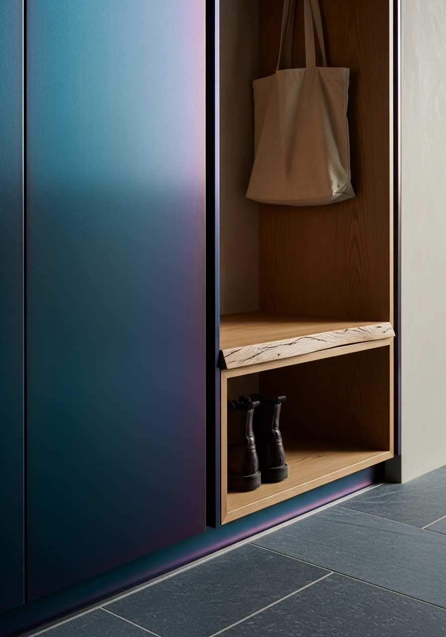 Fadior Archetype Entry Cabinet — close-up of stainless steel finish and hardware detail