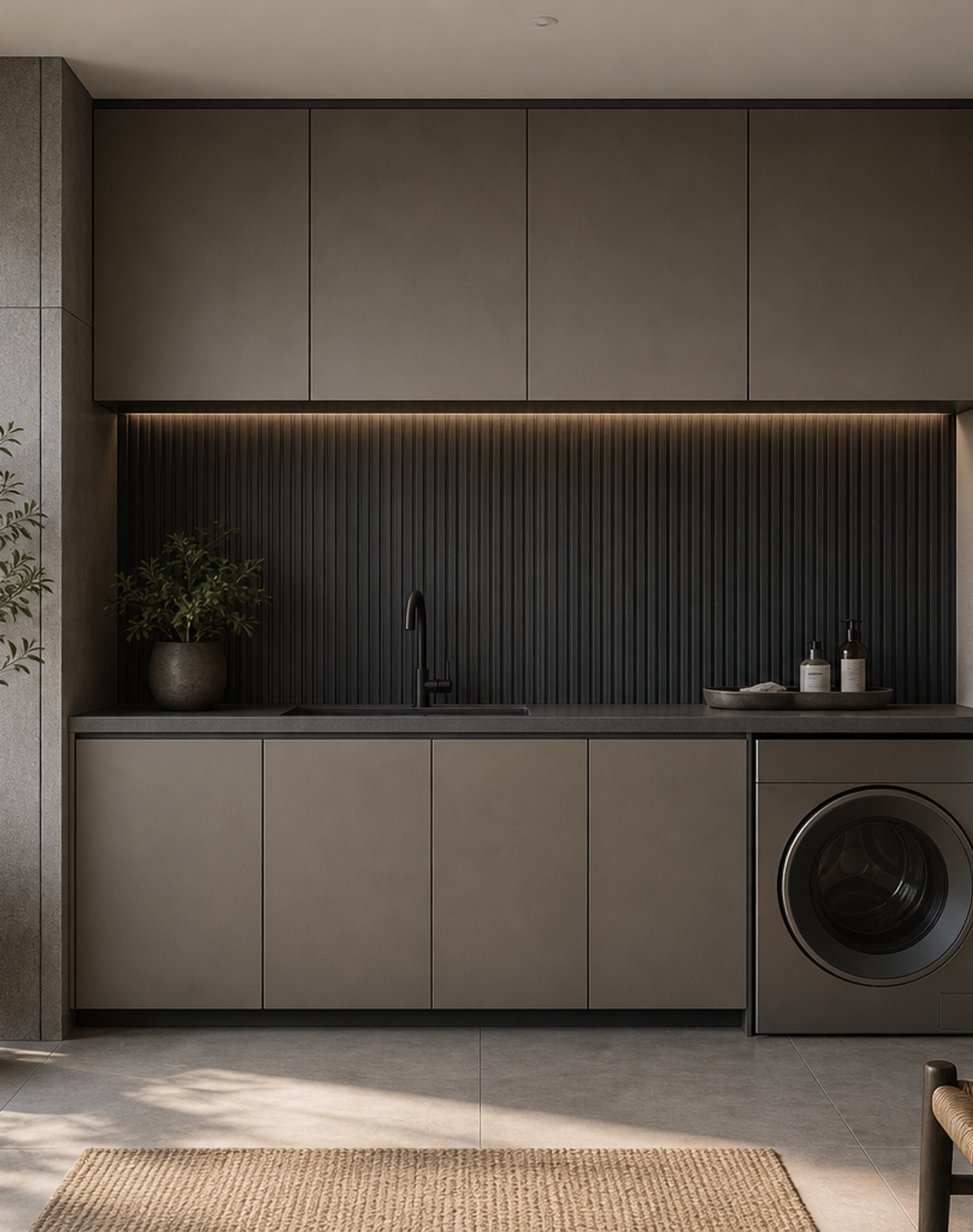 Fadior Dusk Balcony Suite with Slate Utility Screen — lifestyle setting with natural light and residential styling