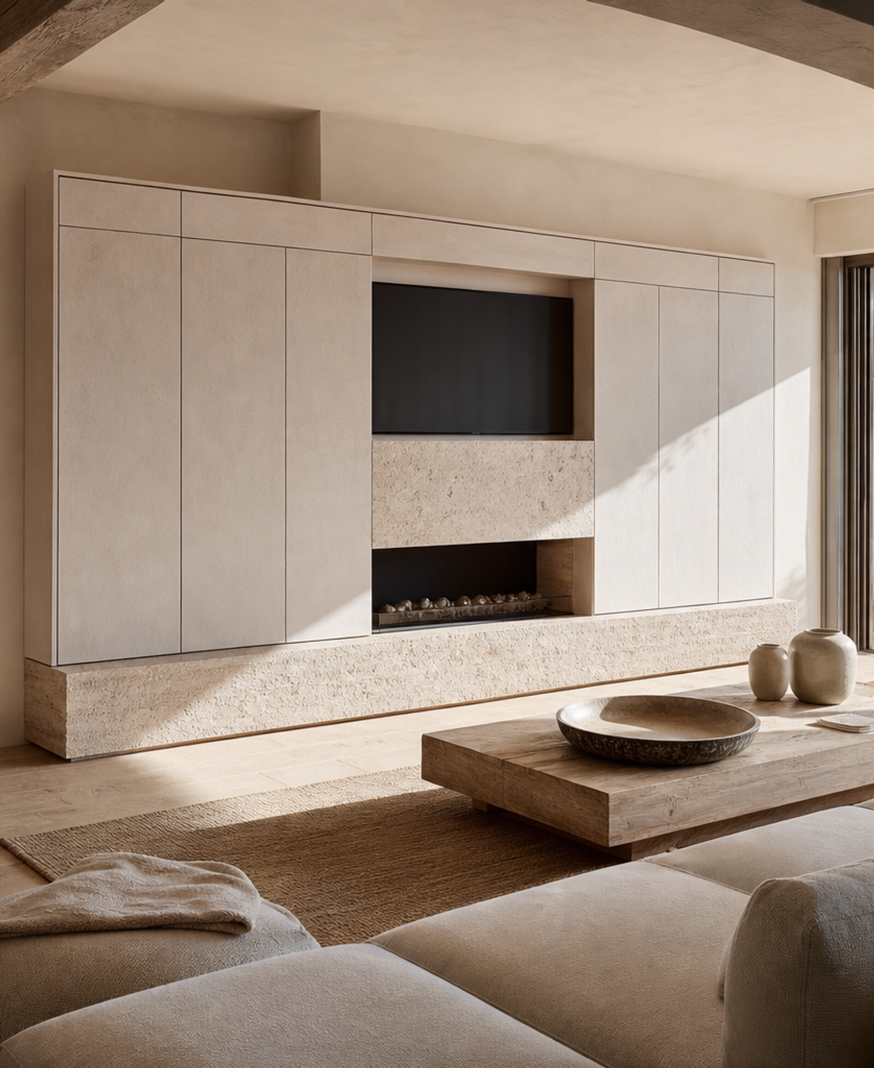 Fadior Galleria Living Room Suite with Milan Forecast Media Wall — 304 stainless steel living room system, front view