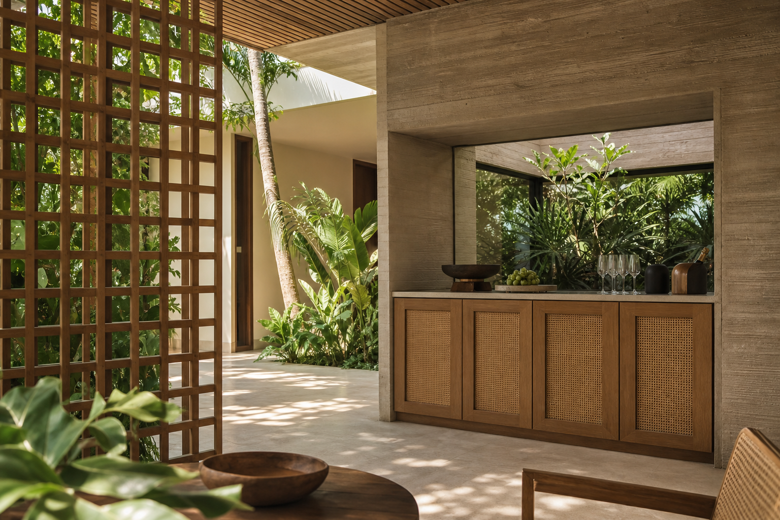 Fadior Grotto Wine Cabinet Suite with Amber Vault Serving Bay — lifestyle setting with natural light and residential styling