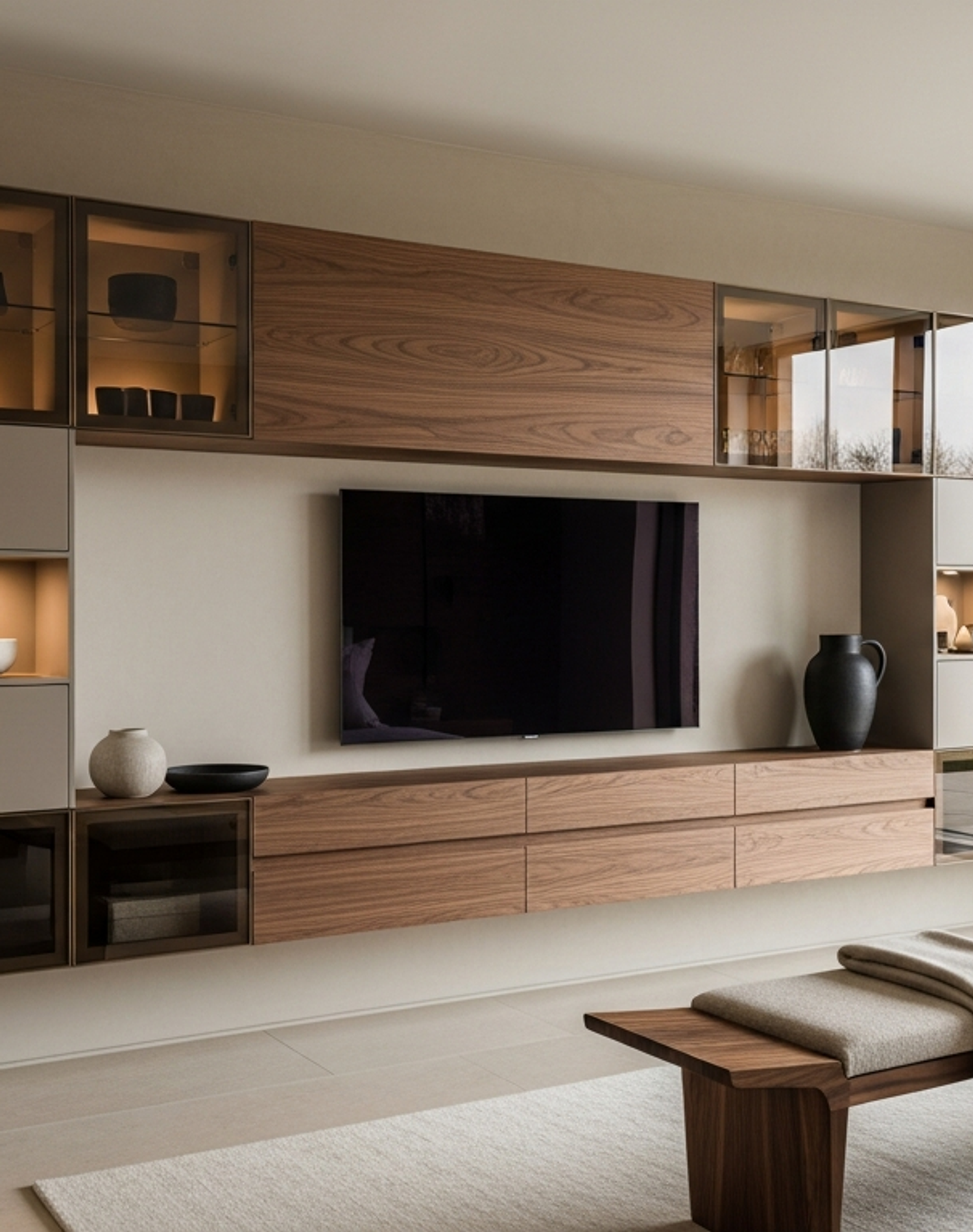 Fadior Essence Media Console — lifestyle setting with natural light and residential styling