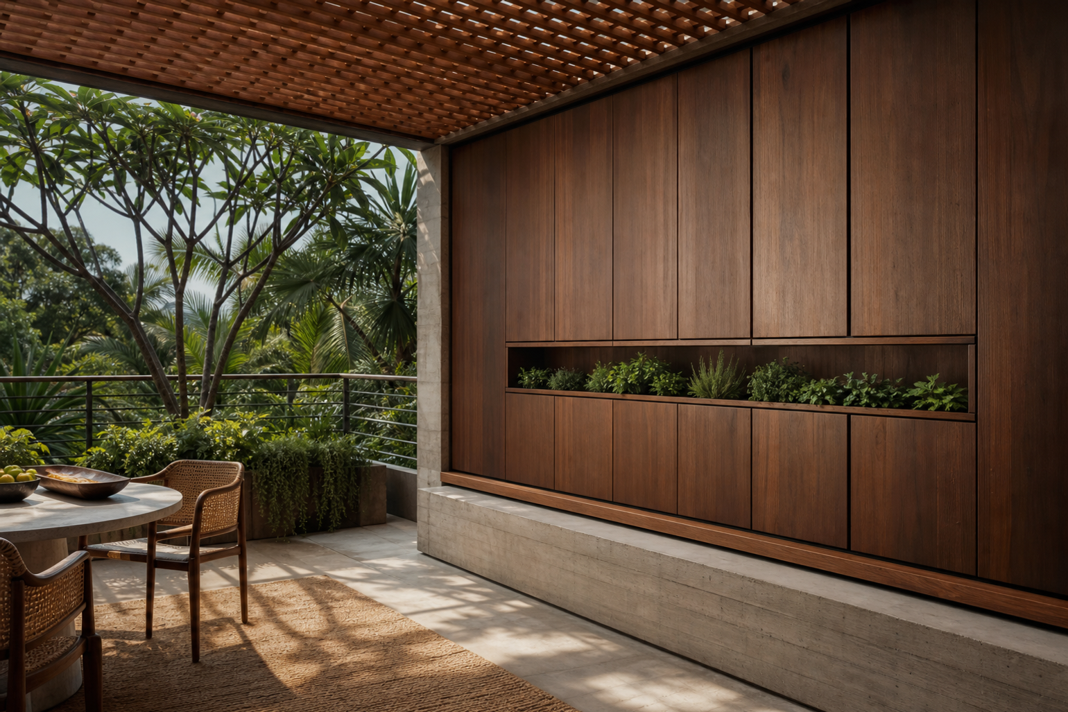 Fadior Cannes Balcony Suite with Recessed Herb Rail — 304 stainless steel balcony system, front view