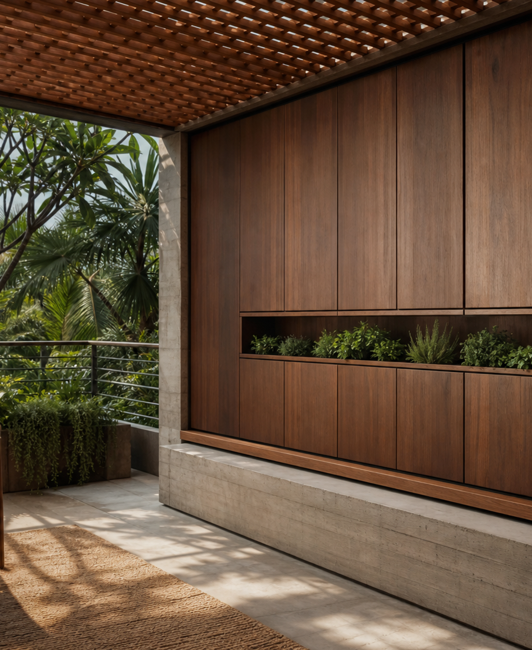 Fadior Cannes Balcony Suite with Recessed Herb Rail — 304 stainless steel balcony system, front view