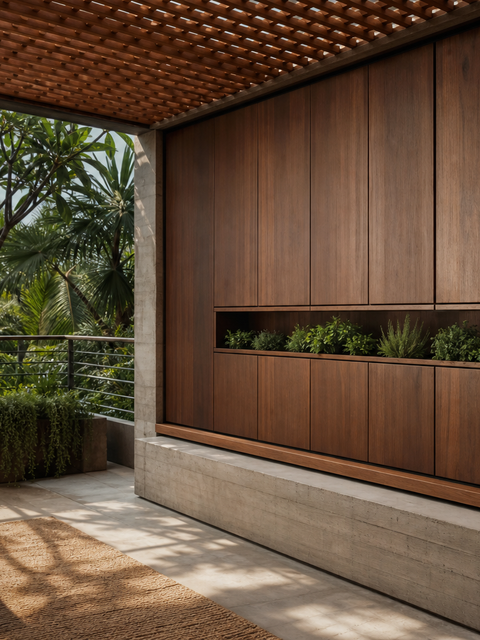Fadior Cannes Balcony Suite with Recessed Herb Rail — 304 stainless steel balcony system, front view