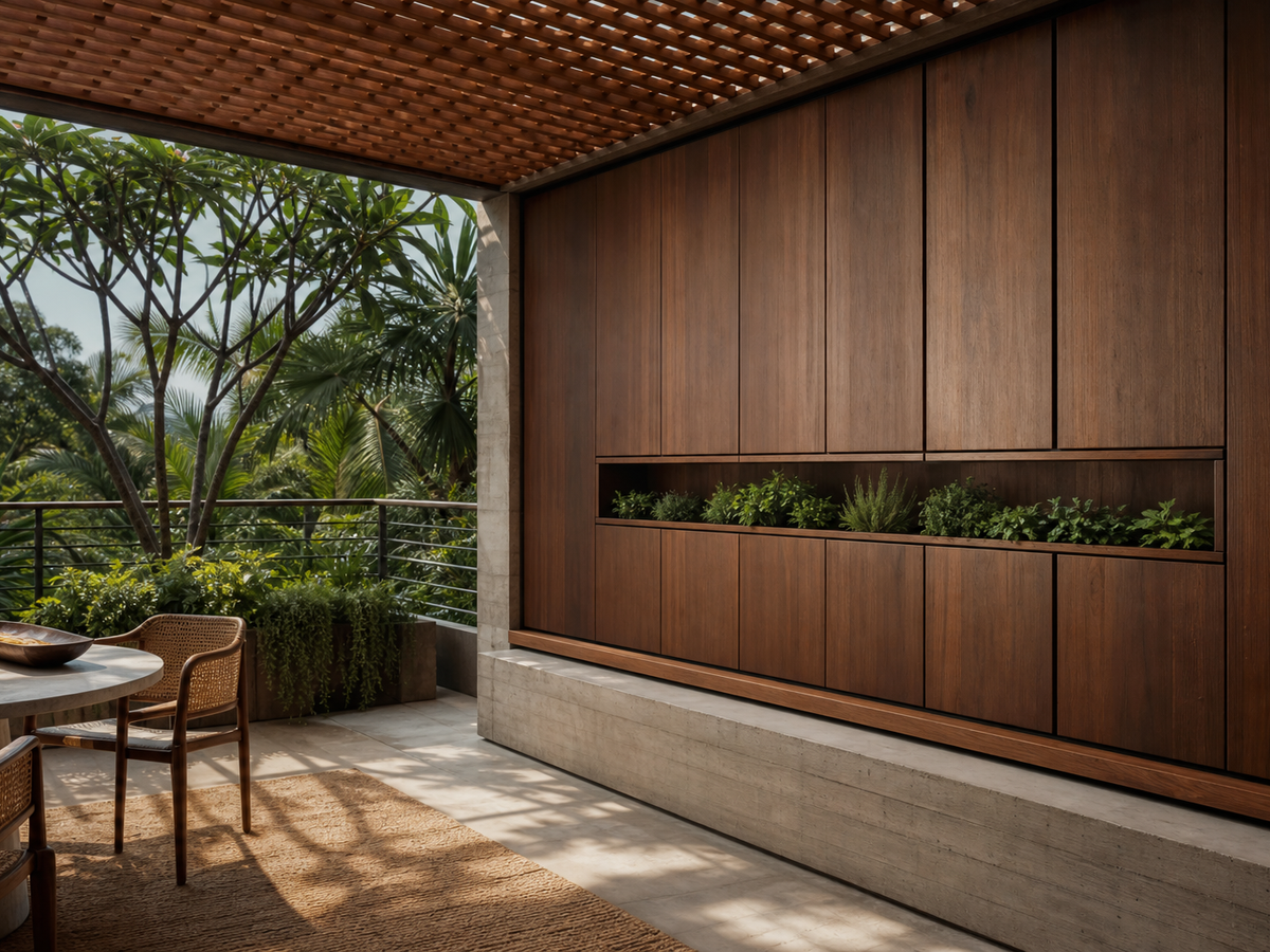 Fadior Cannes Balcony Suite with Recessed Herb Rail — 304 stainless steel balcony system, front view