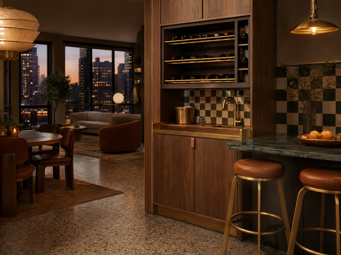Fadior Gloria Wine Cabinet Suite with Prep Sink Bottle Niche — interior room context showing cabinet integration