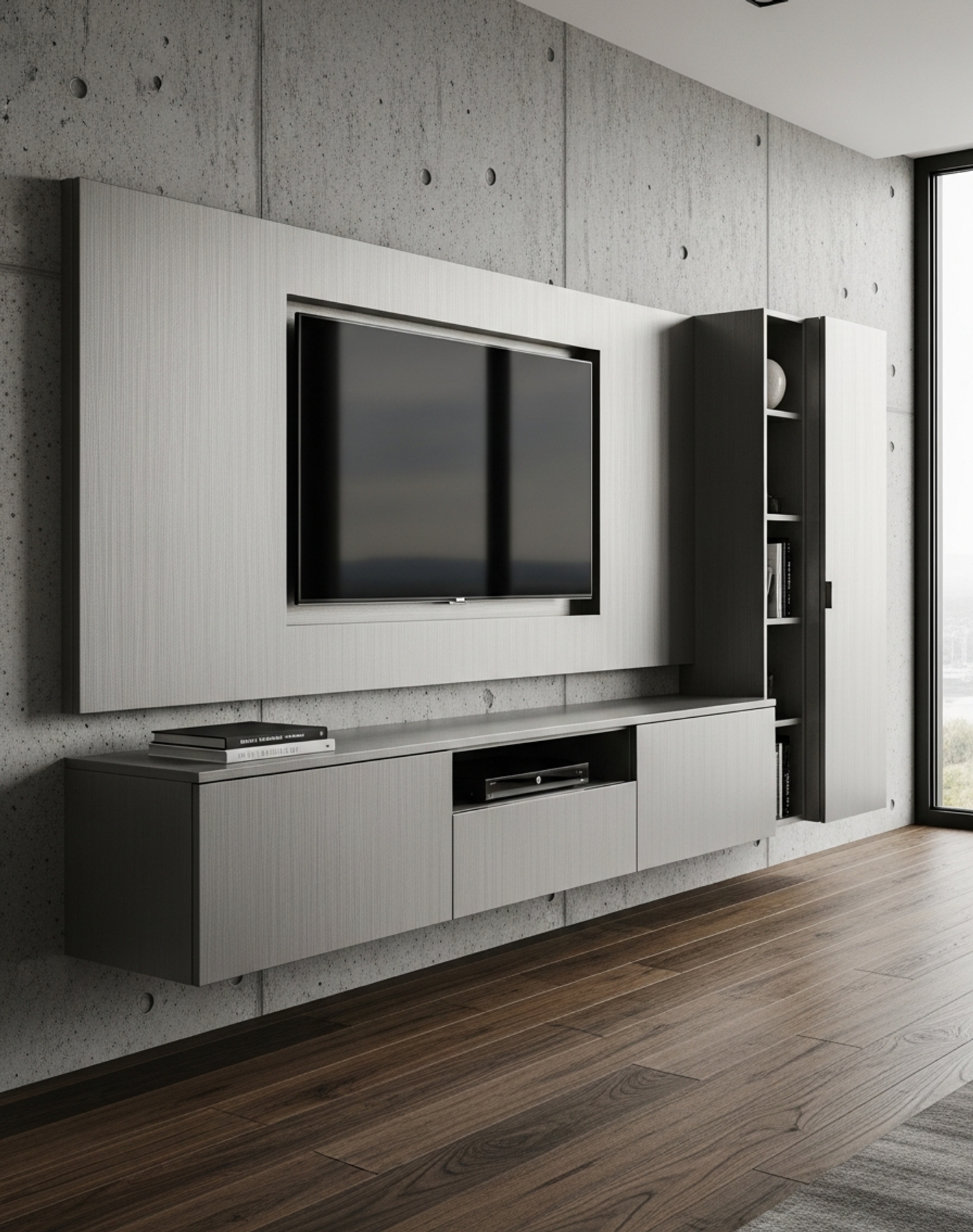 Fadior Essence Media Console — interior room context showing cabinet integration
