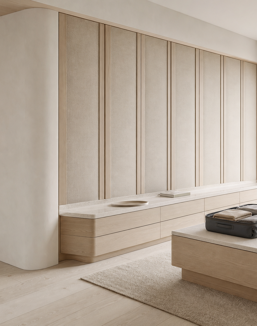 Fadior Voyage Wardrobe Suite with Quartz Valet Packing Gallery — interior room context showing cabinet integration