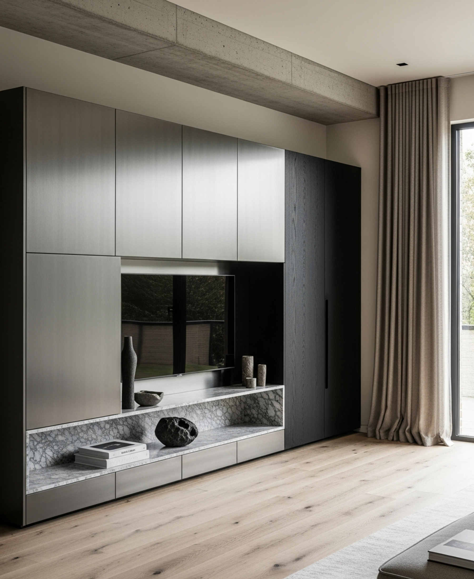 Fadior Essence Media Console — 304 stainless steel living room system, front view