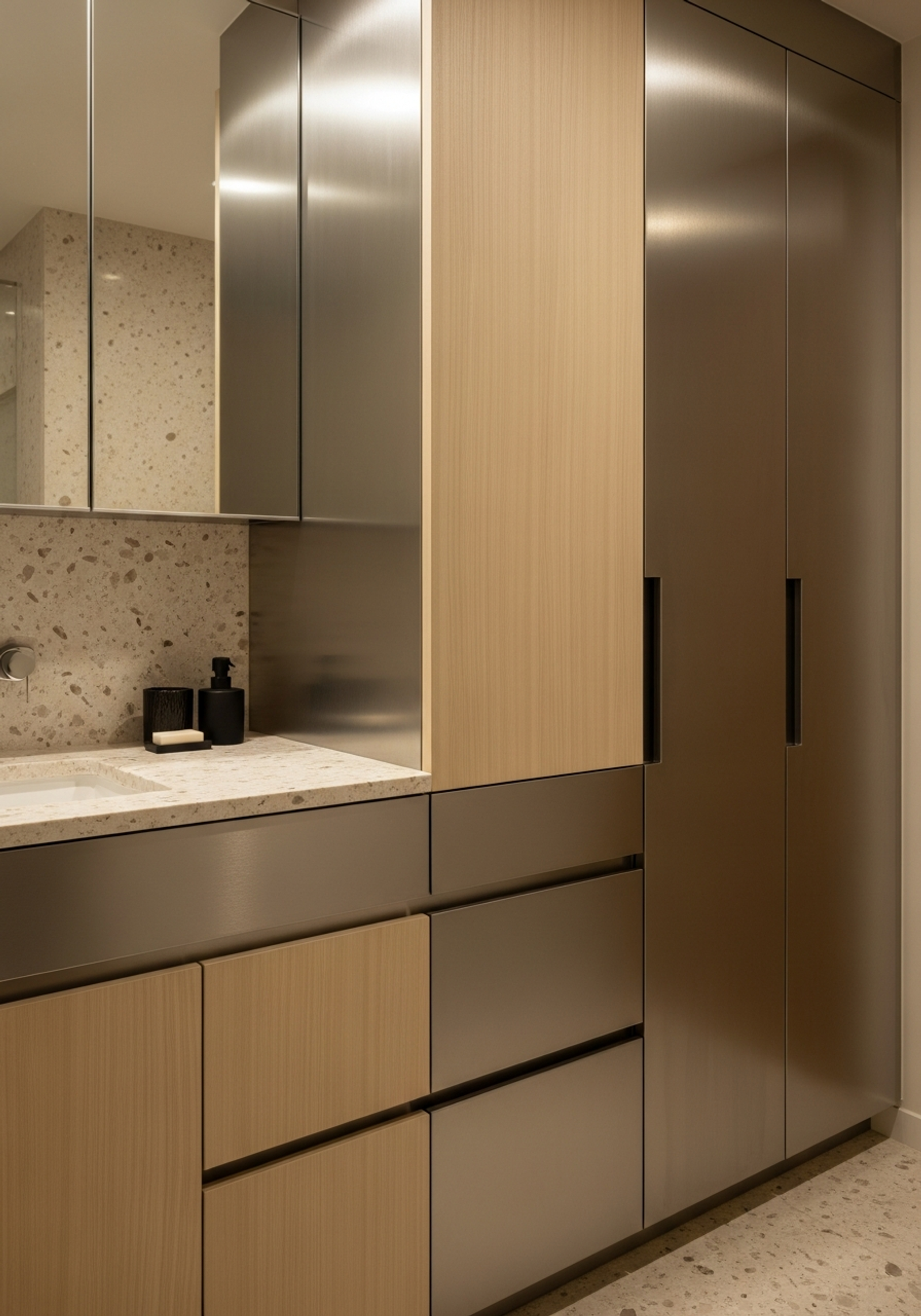 Fadior Tokyo Minato Apartment — bathroom vanity with premium material integration