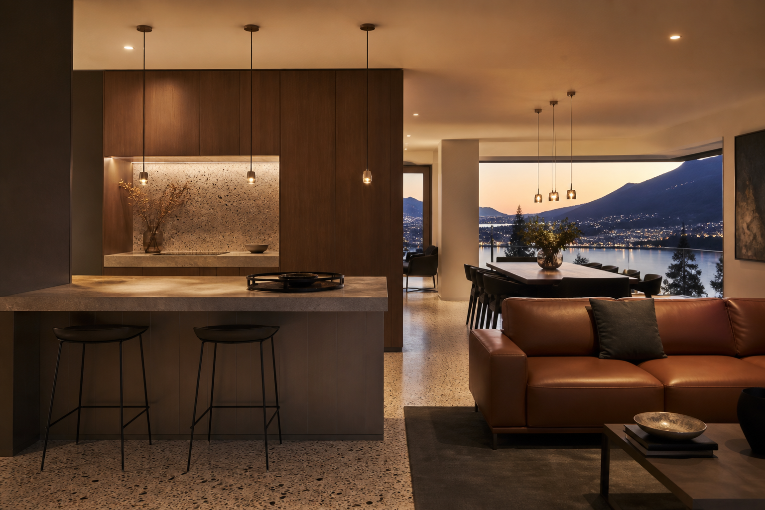 Fadior Queenstown 185 sqm Kitchen Penthouse — Queenstown Kitchen Penthouse — dining table, cabinet, sofa, window, mountain