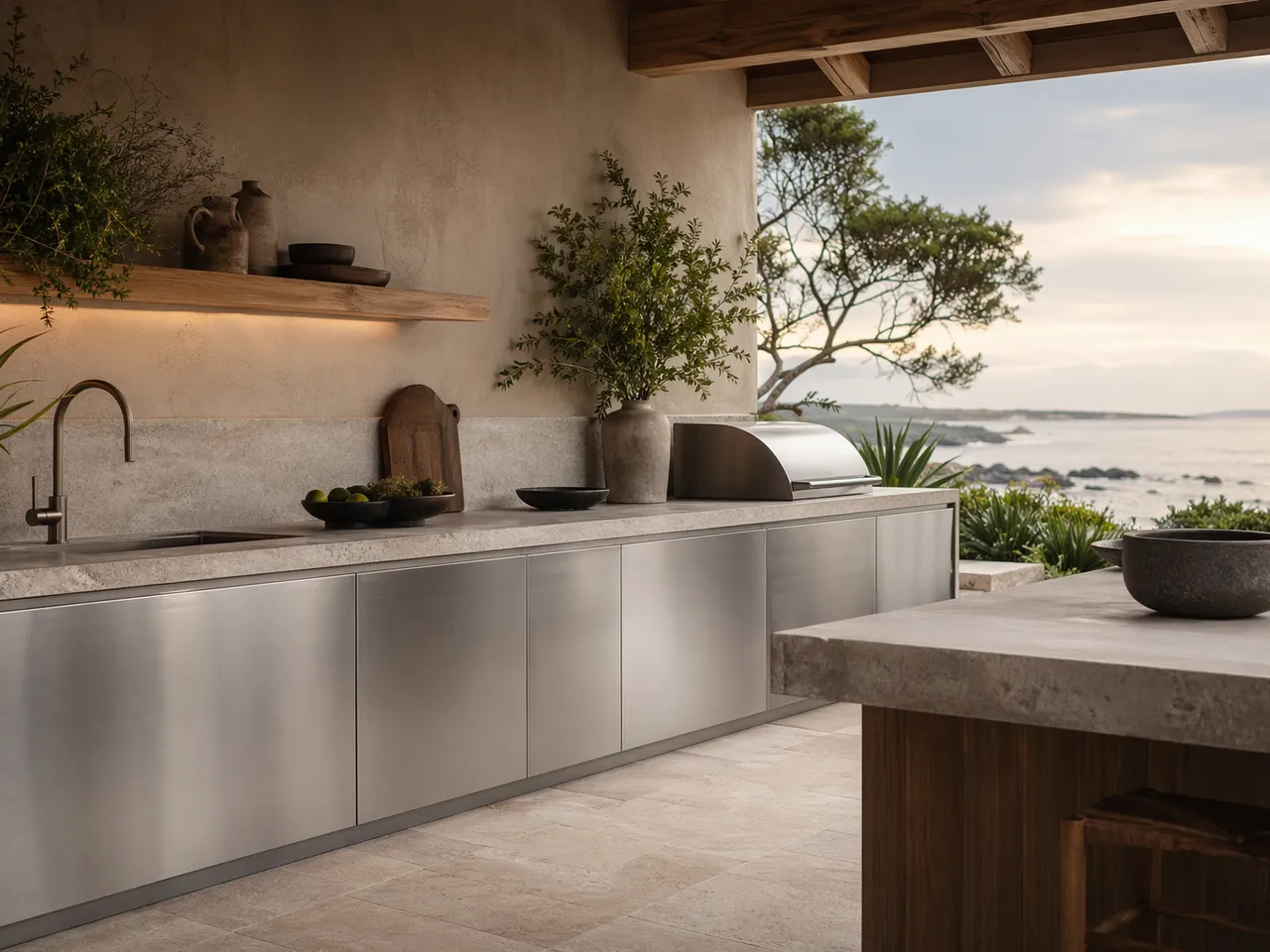 Armarios de cocina para exteriores en climas costeros y húmedos — editorial de Fadior sobre mobiliario en acero inoxidable 304