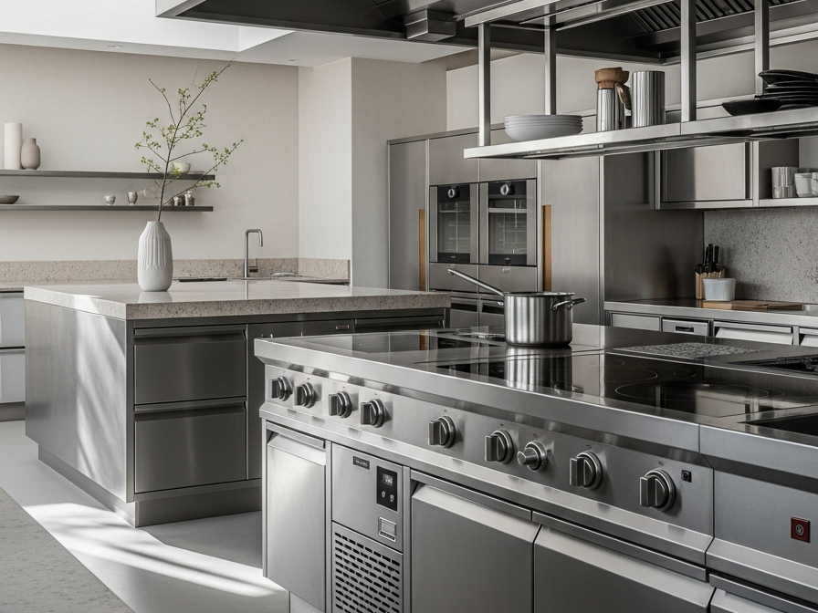 Fadior Paris Michelin-Star Commercial Kitchen — 304 stainless steel kitchen system, architectural view