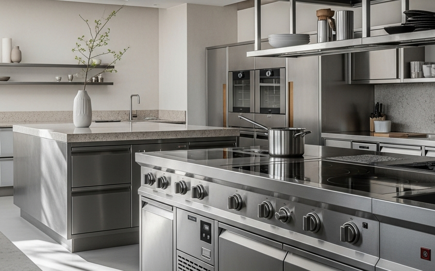 Fadior Paris Michelin-Star Commercial Kitchen — 304 stainless steel kitchen system, architectural view