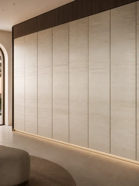 Fadior Onyx Wardrobe Suite with Porcelain Threshold Dressing Wall — 304 stainless steel wardrobe system, front view