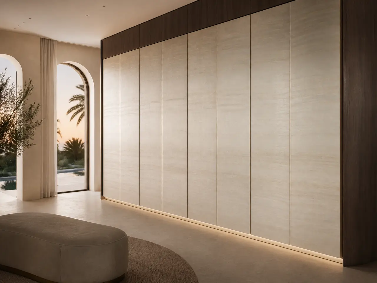 Fadior Onyx Wardrobe Suite with Porcelain Threshold Dressing Wall — 304 stainless steel wardrobe system, front view