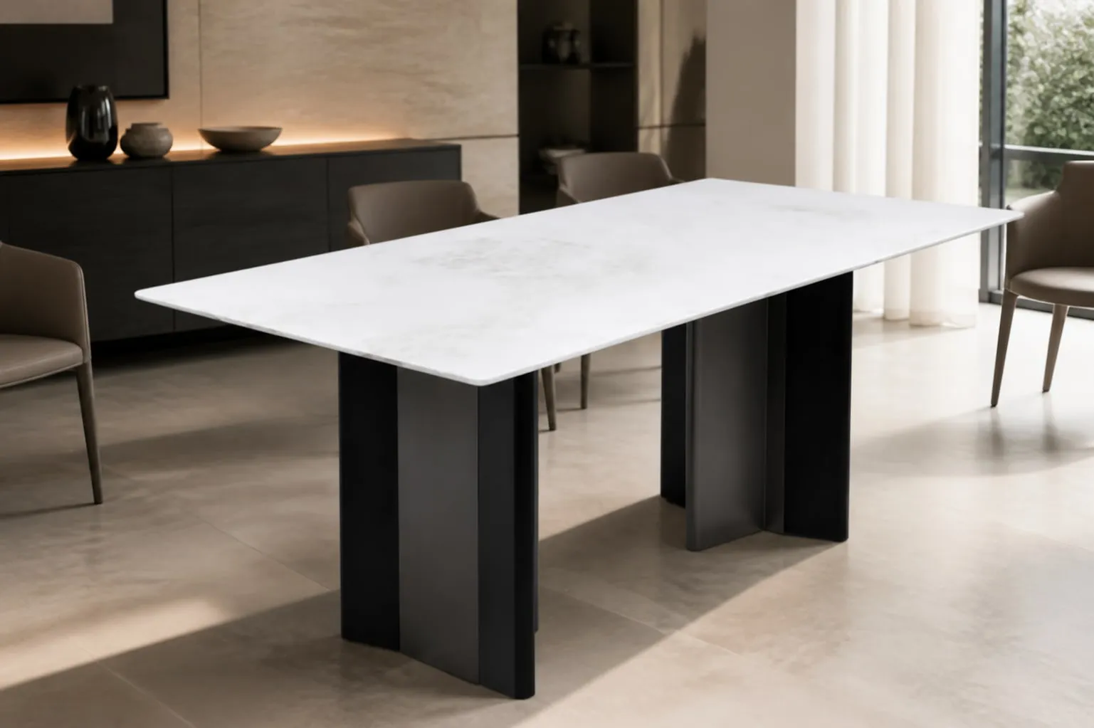 Two-Tone-Cruciform Marble Dining Table 180×90 cm