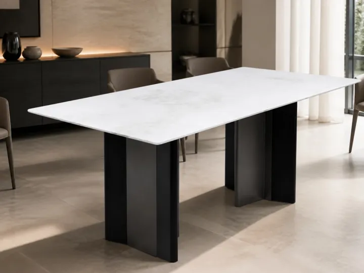 Mesa de comedor de mármol con base cruciforme bicolor 140×80 cm