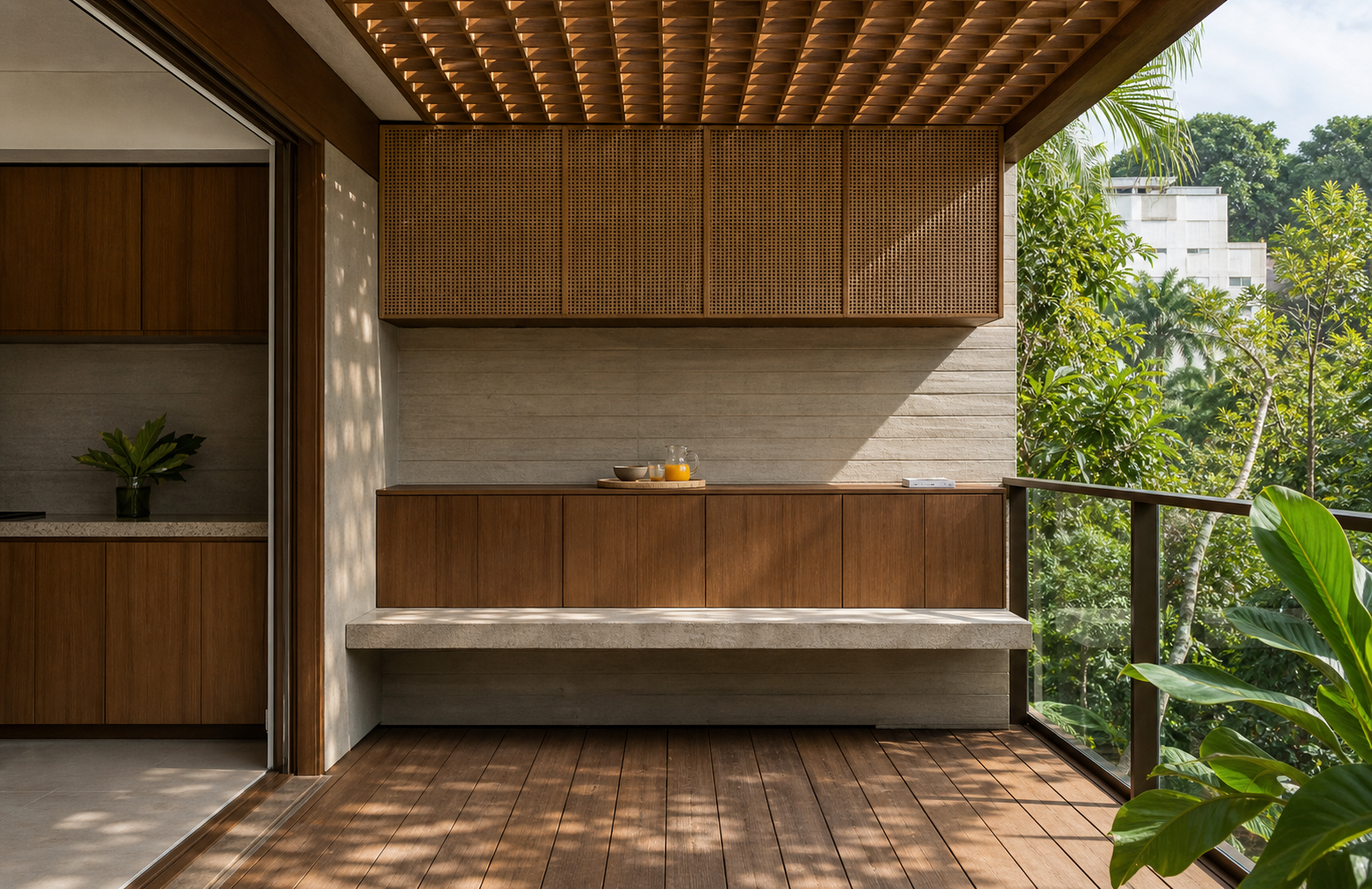 Fadior Soleil Balcony Suite with Rattan Shade Breakfast Niche — interior room context showing cabinet integration