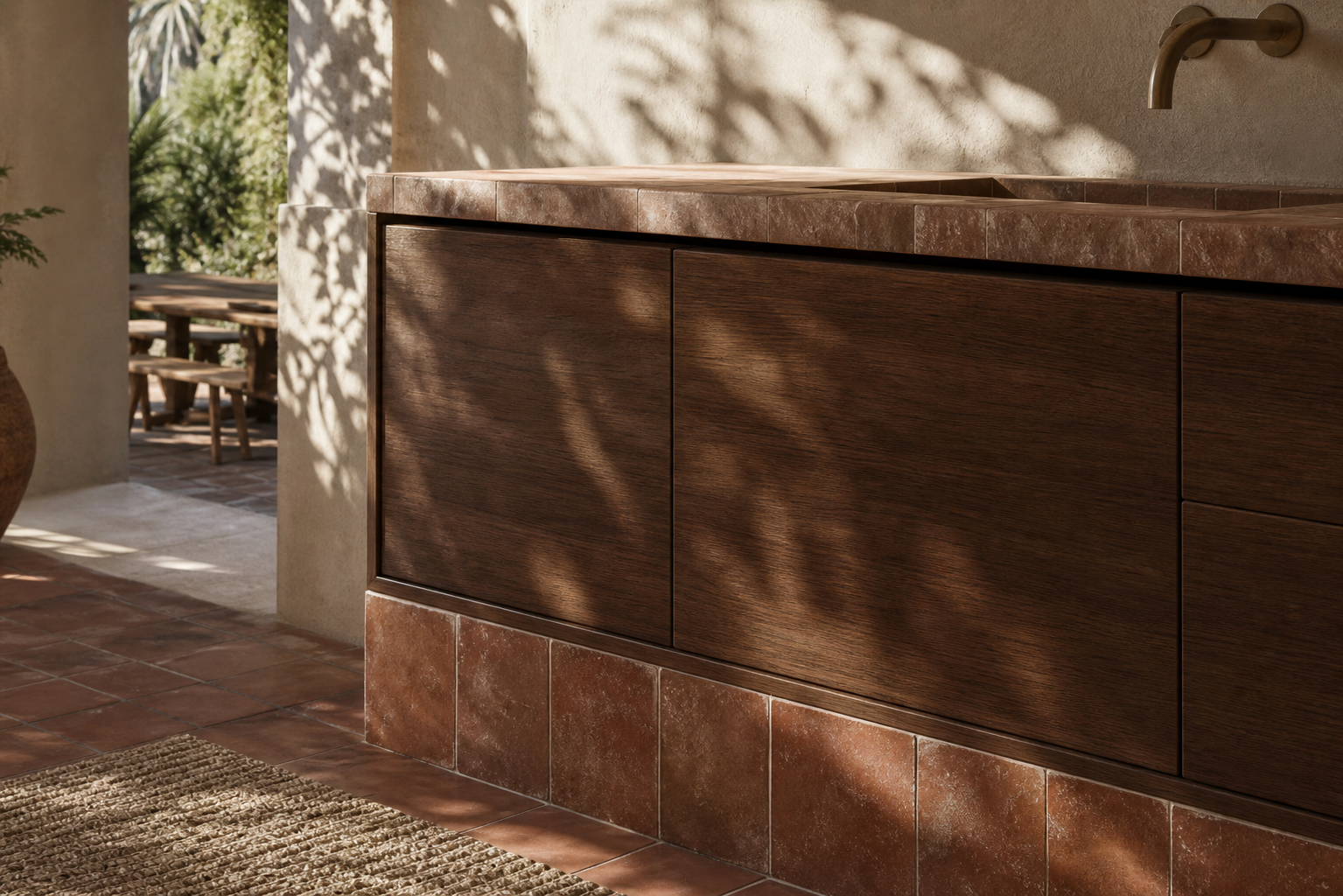 Fadior Nacre Bath and Vanity Suite with Red Dot Spa Plinth — close-up of stainless steel finish and hardware detail