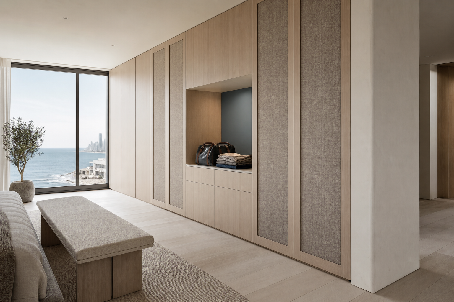 Fadior Canopy Wardrobe Suite with Cool-Touch Packing Niche — interior room context showing cabinet integration
