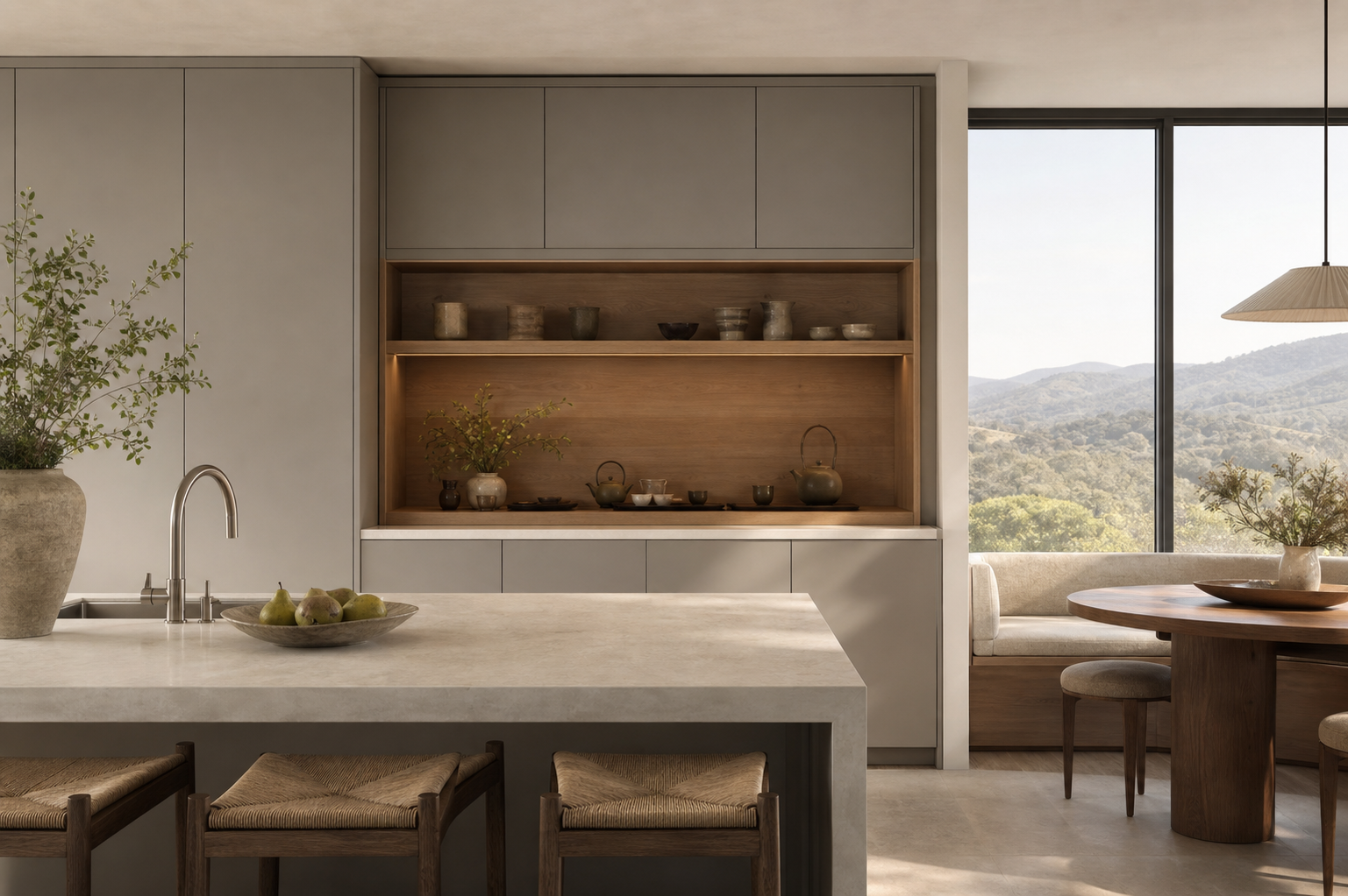 Fadior Forge Kitchen Suite with Tea Service Hearth Wall — lifestyle setting with natural light and residential styling