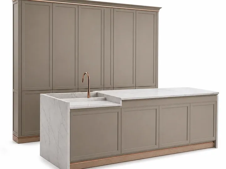 Fadior Terrena Kitchen Suite with Sunken Stone Rinse Ledge — 304 stainless steel kitchen system, front view