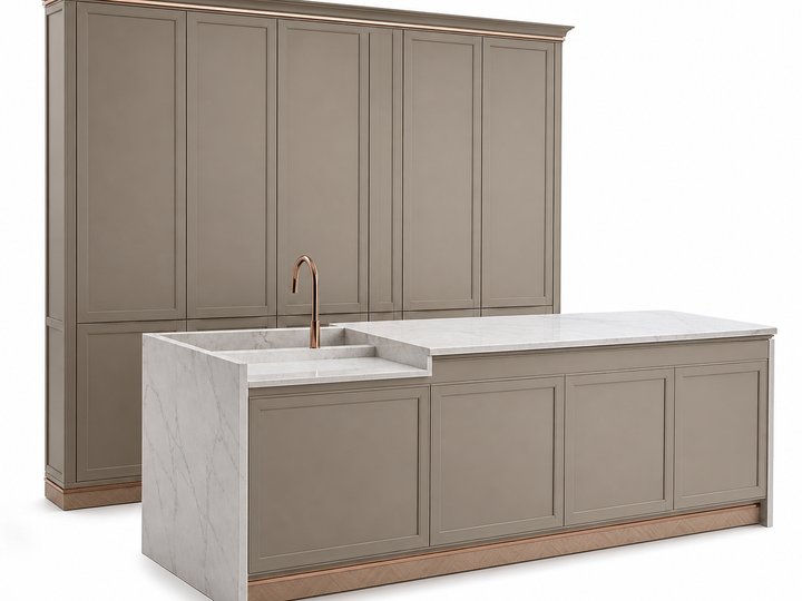 Fadior Terrena Kitchen Suite with Sunken Stone Rinse Ledge — 304 stainless steel kitchen system, front view