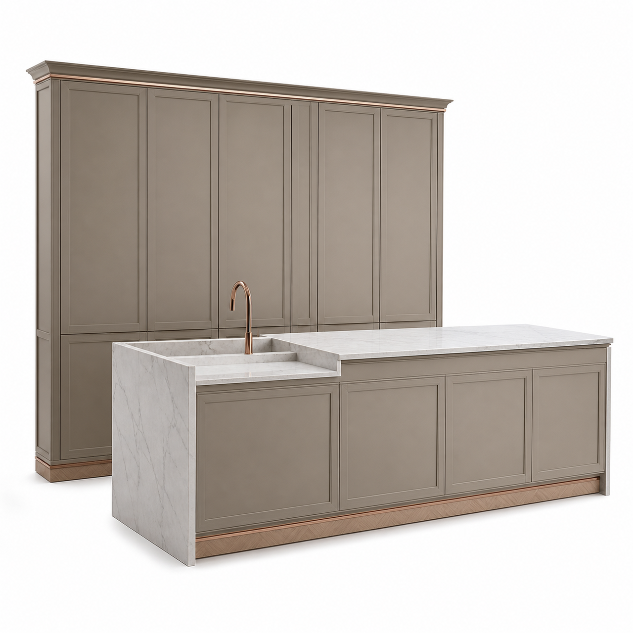Fadior Terrena Kitchen Suite with Sunken Stone Rinse Ledge — 304 stainless steel kitchen system, front view