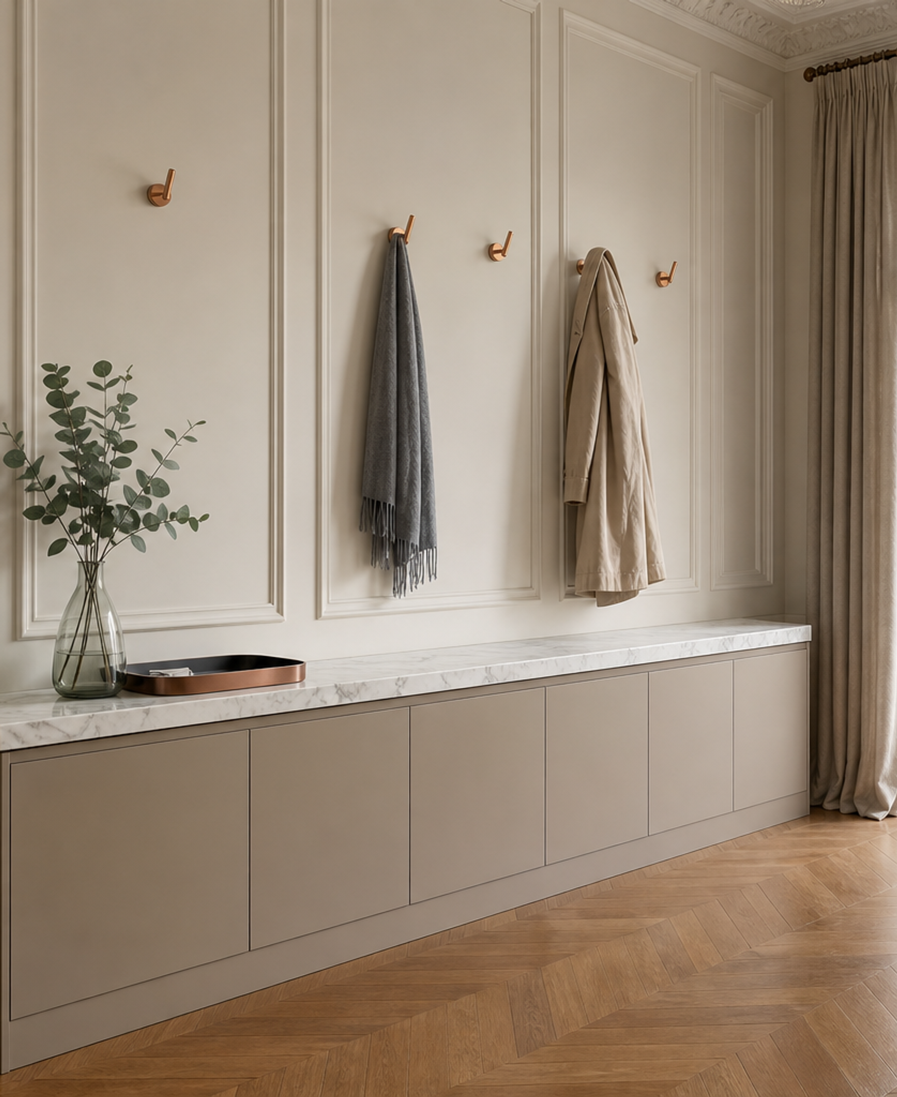 Fadior Loggia Entryway Suite with Touch-Clean Mudroom Console — 304 stainless steel entryway system, front view