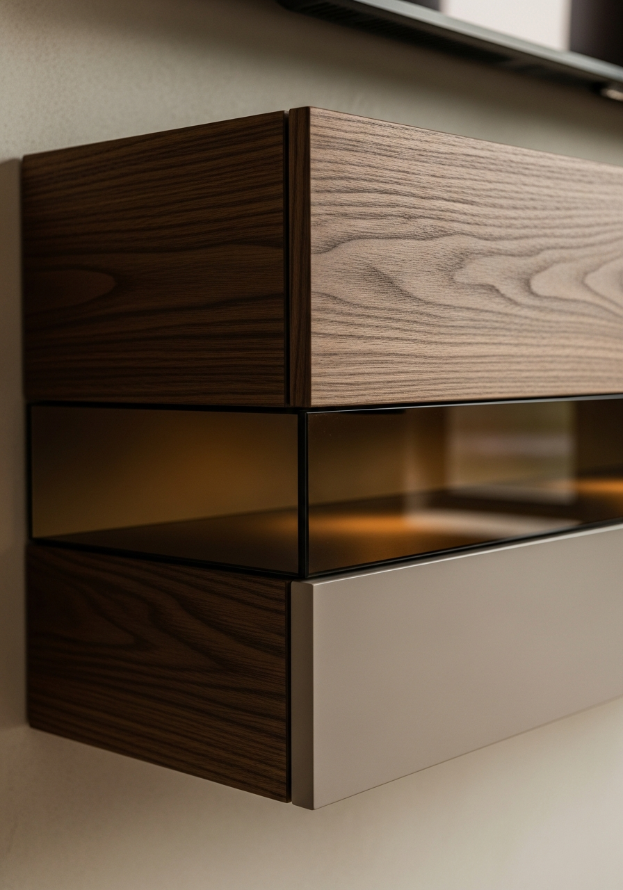 Fadior Essence Media Console — close-up of stainless steel finish and hardware detail