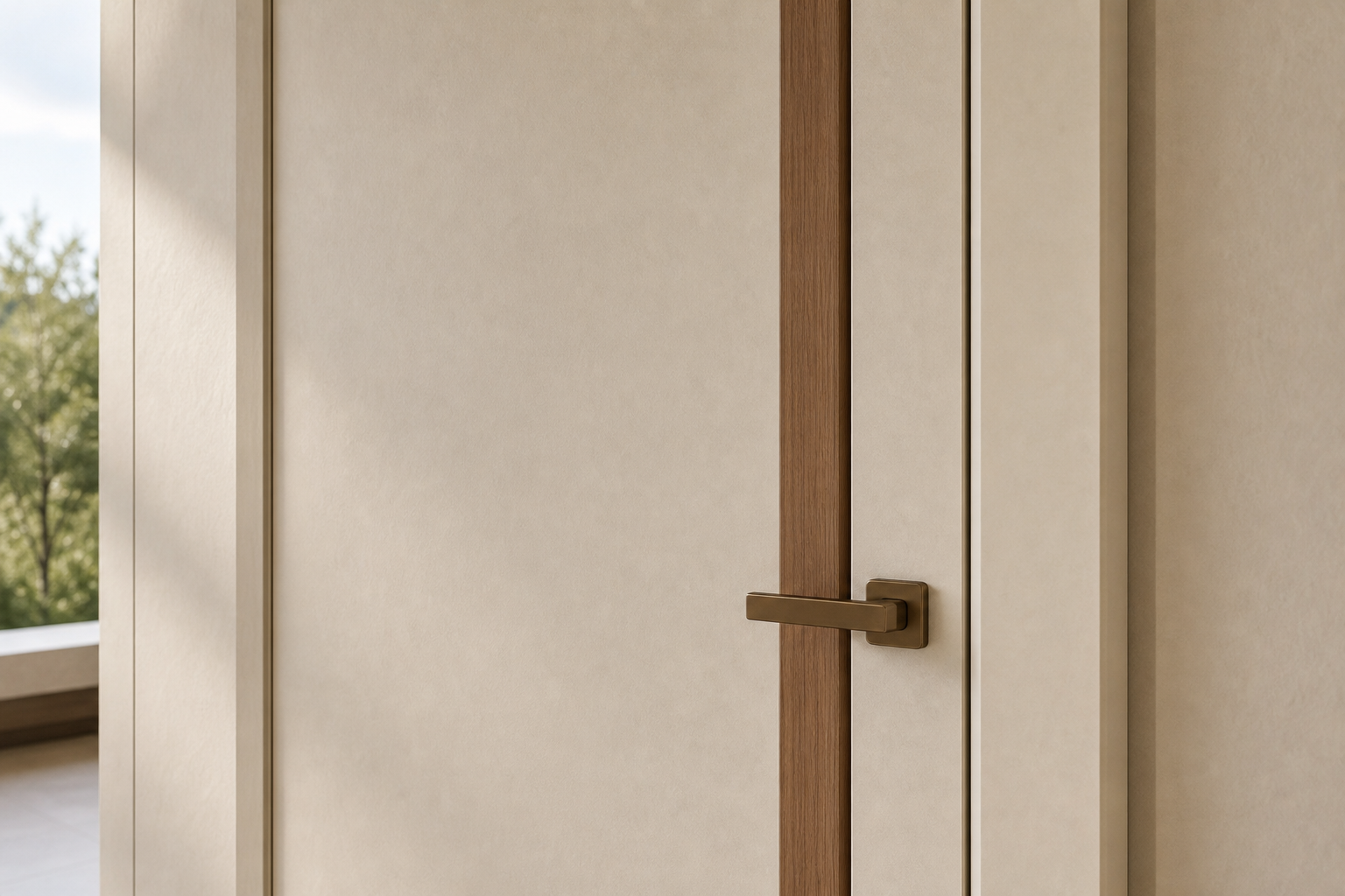 Fadior Alabaster Interior Door Suite with Soft Portal Rhythm — close-up of stainless steel finish and hardware detail