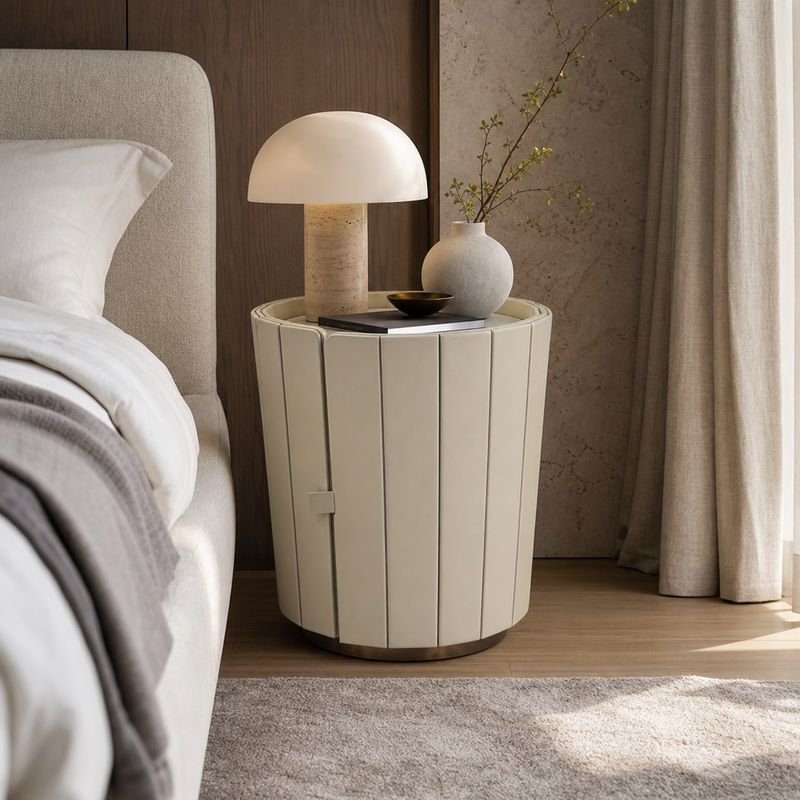Nightstand (Titanium stainless steel) styled in a FADIOR HOME interior setting