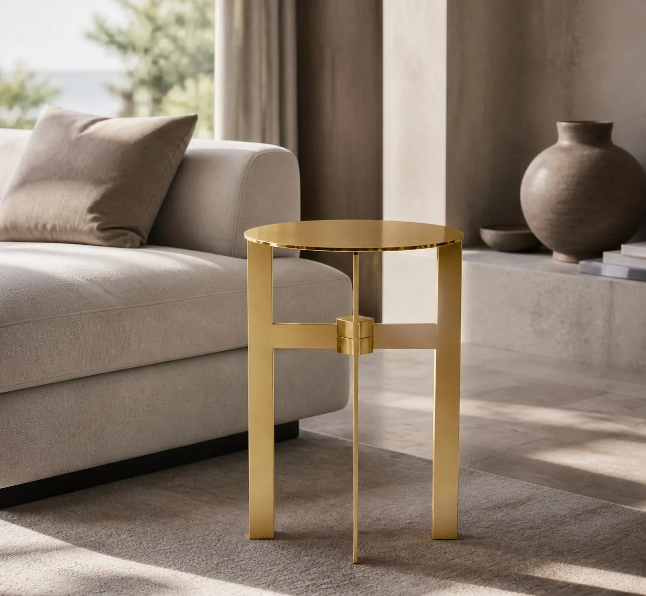 Tripod Mirror Stainless Steel Side Table