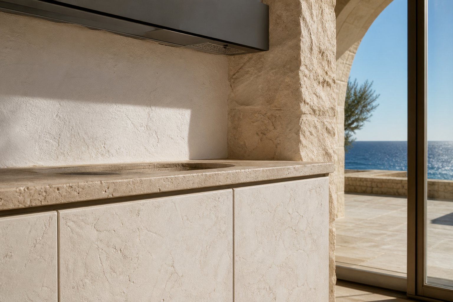 Fadior Vantage Outdoor Kitchen Suite with Canopy Rinse Hearth — close-up of stainless steel finish and hardware detail
